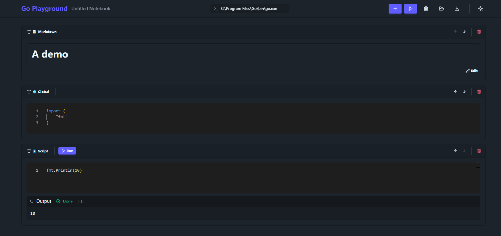 Go Playground Screenshot